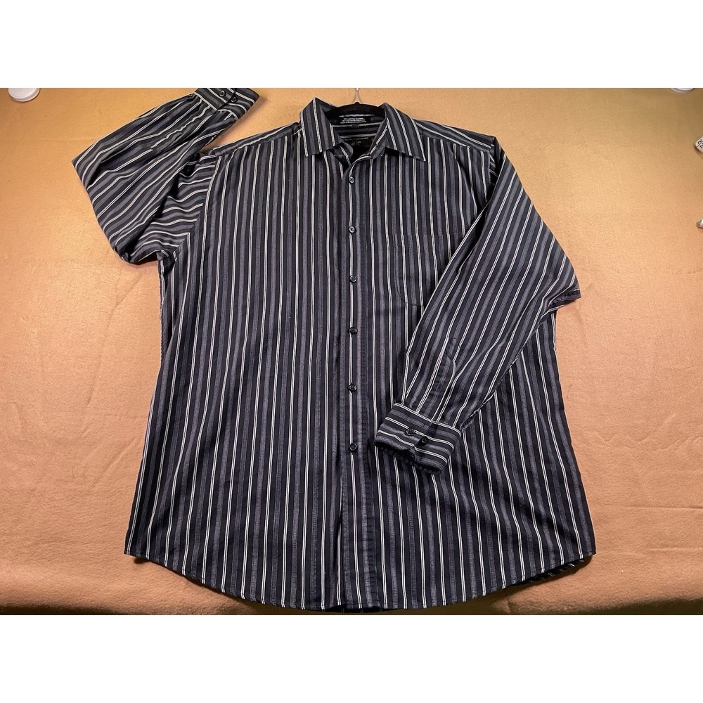 Beverly Hills Polo Club Mens Large Black Striped Long Sleeve Button Down Shirt